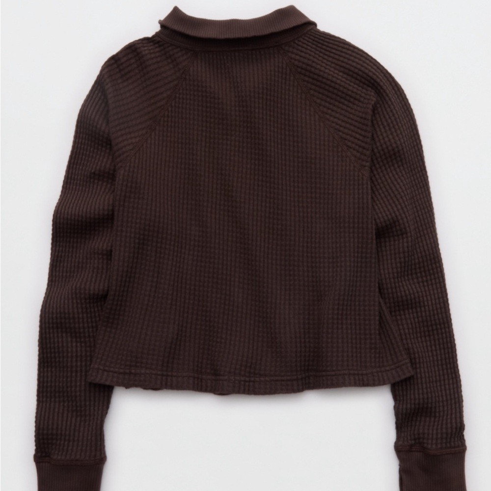 NWT Aerie Wow! Waffle Mockneck Henley Long Sleeve T-Shirt - Picture 4 of 9
